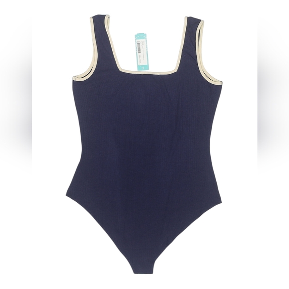 Kaileigh Ribbed Contrast Trim Bodysuit – Navy/Cream – Size L - Picture 3 of 5